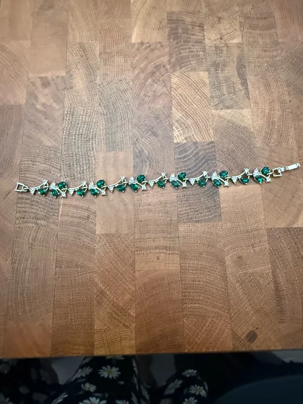 Emerald Green and Silver Tennis Bracelet 7’ - Image 2