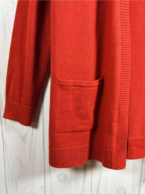 TALBOTS Burnt Orange 100% Cotton Open-Front Pocket Sweater Cardigan, Medium - Image 5
