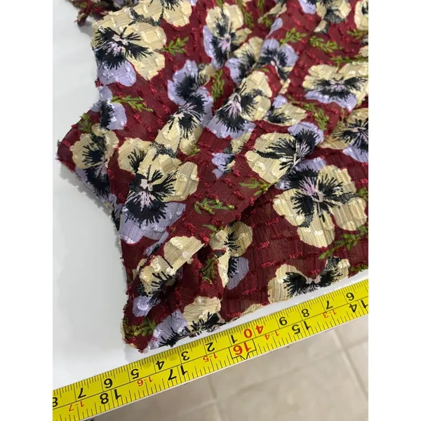 Madewell Floral Violet Pansy Blouse Burgundy Long Sleeve Peplum XS Fall Florals - Image 9