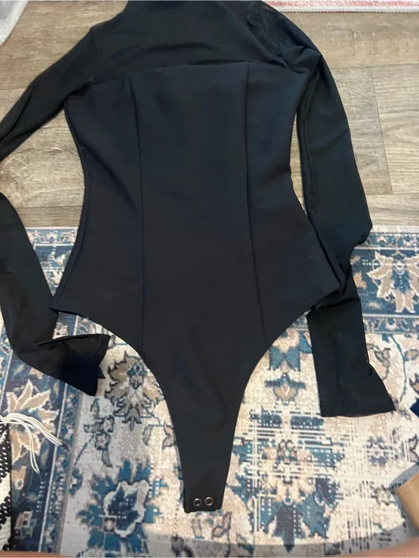Abercrombie Black Long-Sleeve Sheer-Panel Bodysuit - Women Intimates - Image 5