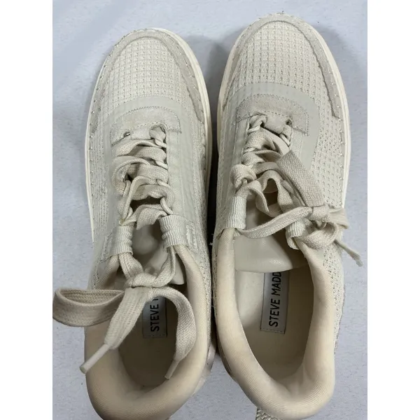 Womans Excellent Cond. Steve Madden Charlie Lace Up Platform Sneakers 8.5 Ivory - Image 5