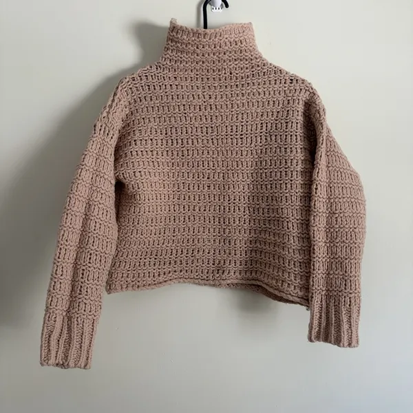 Free People XS/S Wool Blend Chunky Knit Mock Neck Sweater Dusty Rose Pink - Image 3
