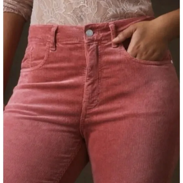 Anthropologie Pilcro Yaya Mid Rise Corduroy Cropped Flare Jeans Pink Rose 29 - Image 8
