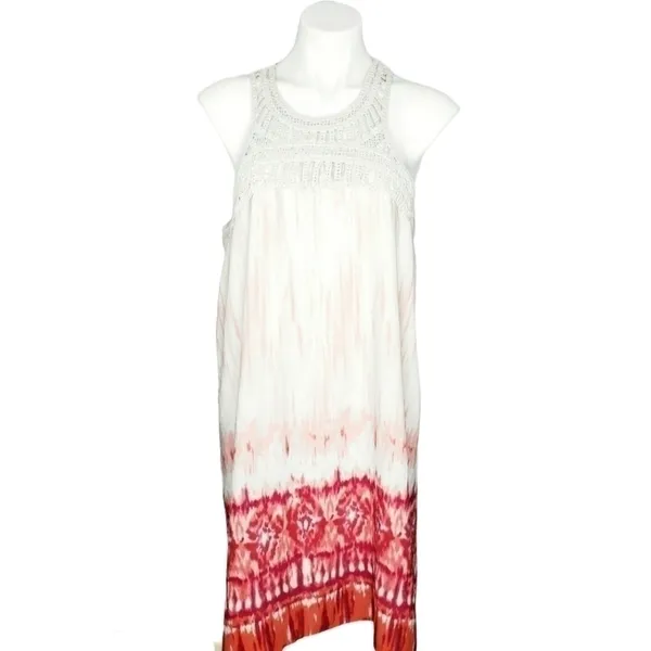 Charming Charlie Crochet Neck Dress Large Tie Dye Ombre Ikat Boho Summer Beach - Image 2