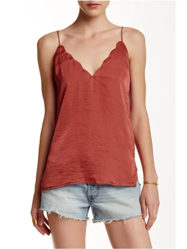 Free People • Sensual Satin Scallop Deep V Cami top tank Burnt Earth rust red - Image 14