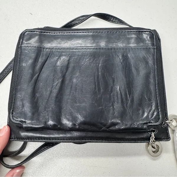 Perlina New York Black Leather Crossbody Bag Handbag Purse Womens Classic - Image 10