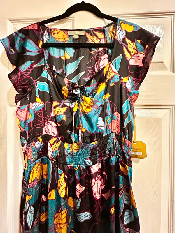 Ryegrass NWT super boho satin effect floral multicolor flowy maxi dress XL - Image 7