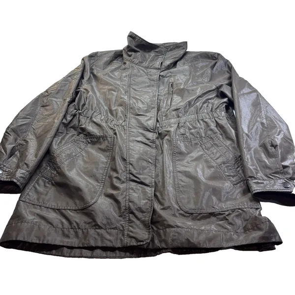 Liz Claiborne Lightweight Utility Jacket Women's L Metallic Brown Zip Snap Waist - Image 10