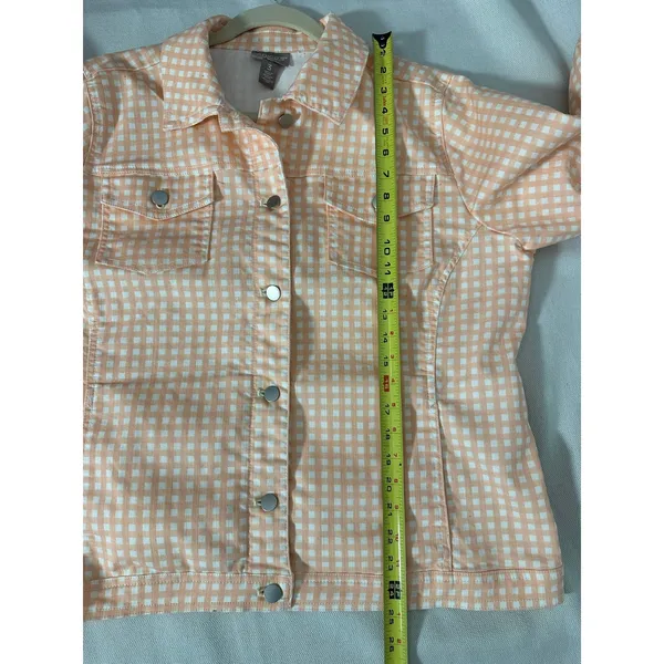 Chico's Peach‎ and white checked denim jacket size 3 - Image 5