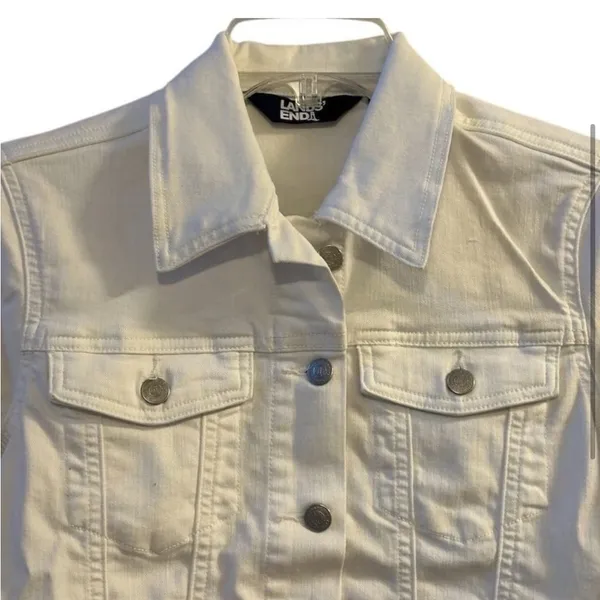 Lands' End Women's White Denim Jacket XL Long Sleeve‎ Casual - Image 7