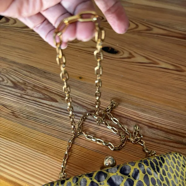 Tory Burch Handbag RARE Clutch Yellow Hard-side Leather Animal Print Chain Strap - Image 9