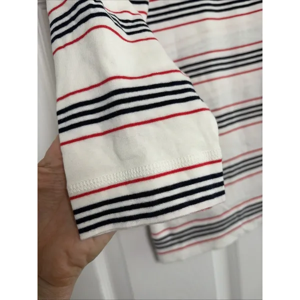 Lauren Ralph Lauren Striped Boat Neck Womens Size L White Red Navy Cotton Top - Image 2