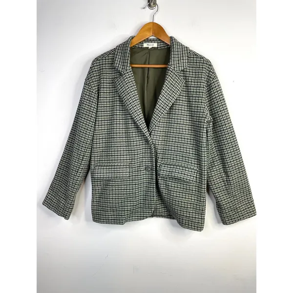 Madewell Houndstooth Plaid Soft Knit Stretch Oversized Blazer Jacket Womens S - Image 2