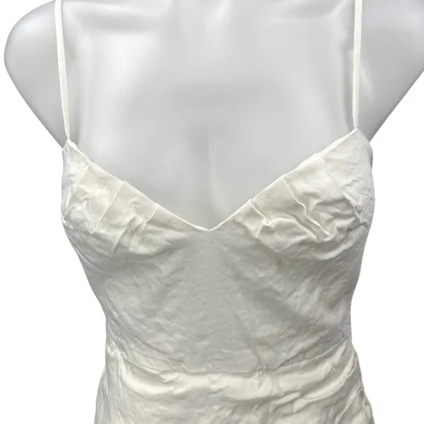 Mango MNG White Linen Sleeveless Cami Camisole Ruched Mini Pencil Dress Size 2 - Image 3