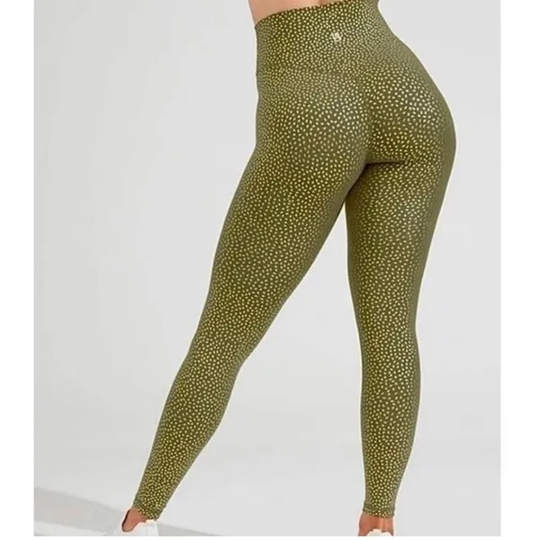Buff Bunny Rosa pocket legging "Bossy" print dark olive green size medium - Image 2