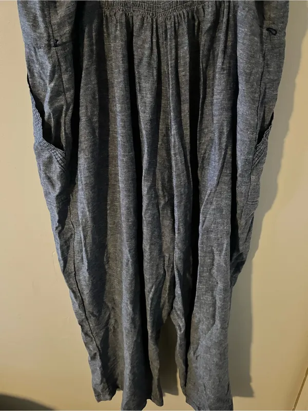 Old Navy Blue Chambray Linen Blend Straight Leg Jumpsuit 2X Euro Summer Capsule - Image 8