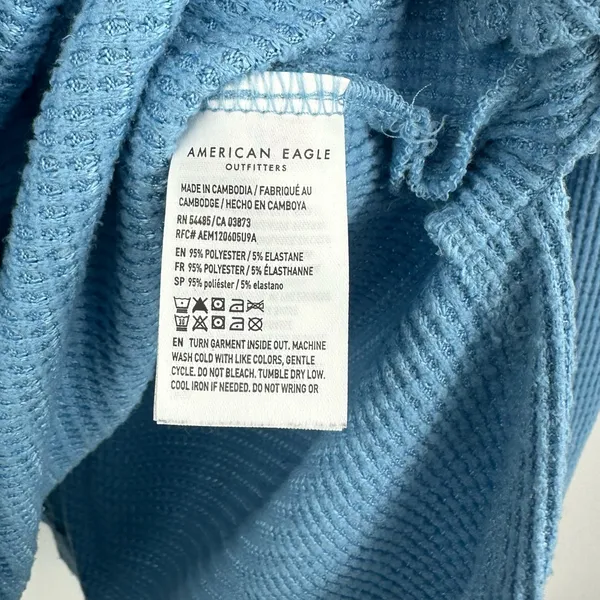 American Eagle Outfitters Blue Boho Thermal Long Sleeve Shirt Size Medium Fall - Image 6