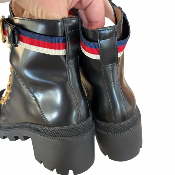 Gucci Sylvie Web Lace Up Combat Boot size 38 - Image 5