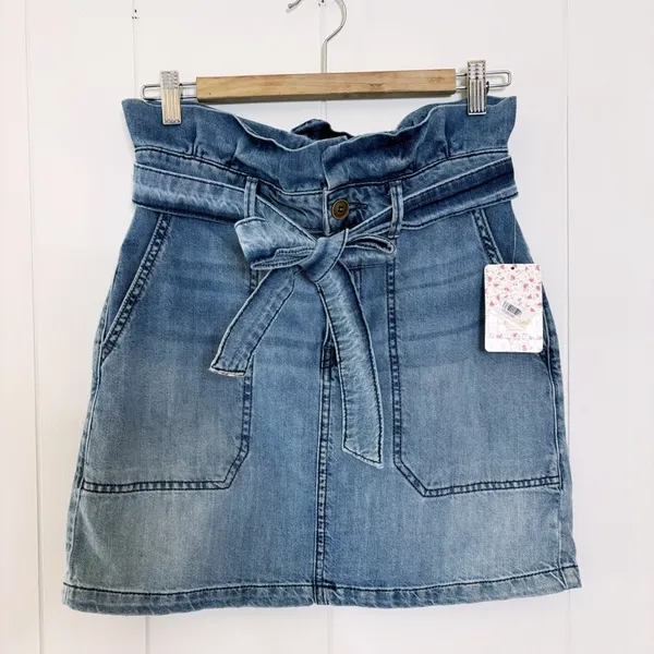 NWT Free People Splendor In The Grass Denim Paperbag Waist Skirt 4 - Image 2