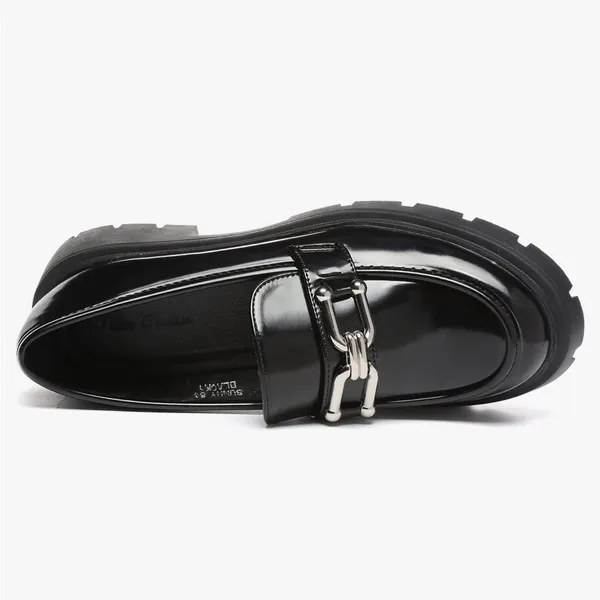 Creation Chunky Platform Loafers Chain Buckle SlipOn Black Patent Size 7 - Image 2