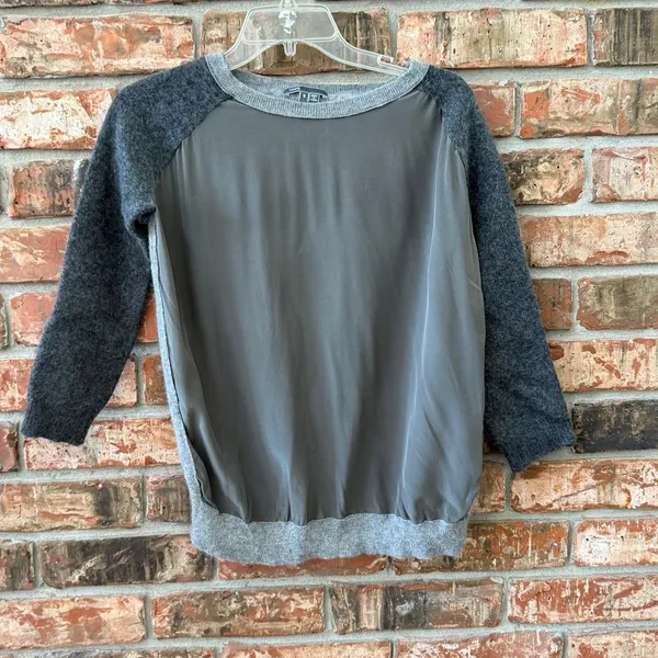 Vince Womens Sz Small Silk Wool Cashmere Blend Sweater Gray Two Tone Minimalist - Image 5