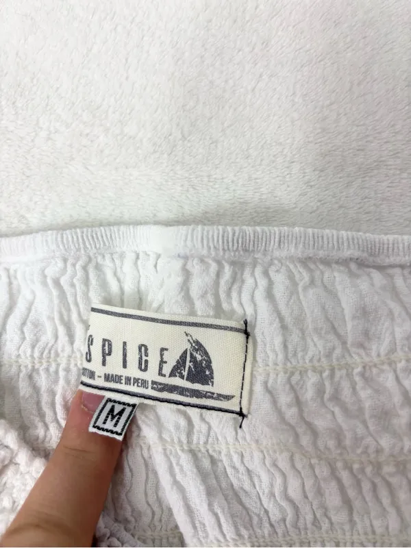 SEASPICE White Off-Shoulder Ruffle Sundress Peruvian‎ Cotton Handkerchief Hem M - Image 9