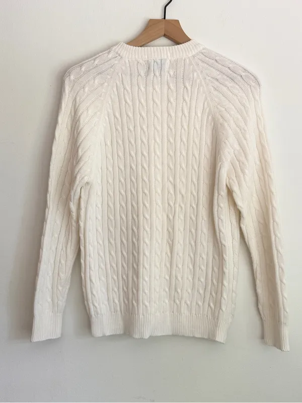 Northern Isles Cable Knit Cardigan Sweater 1980s Ivory Crewneck Button 40 (M) - Image 4