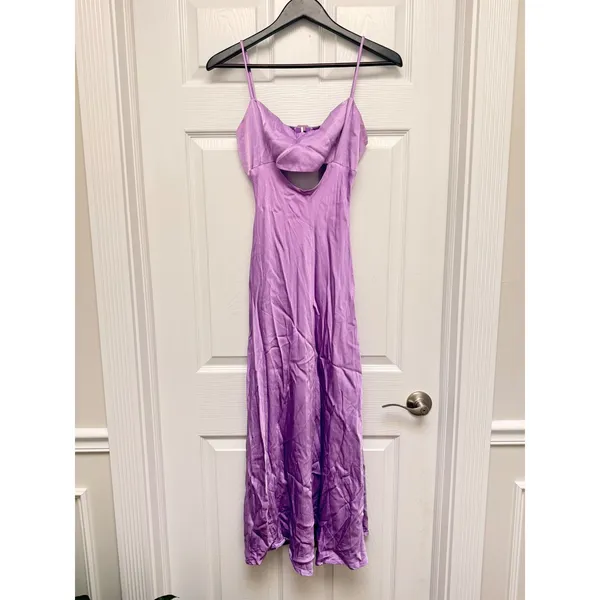 ASTR The Label Lilac Purple Satin Cutout Midi Dress Size Large L Slip Dress - Image 2