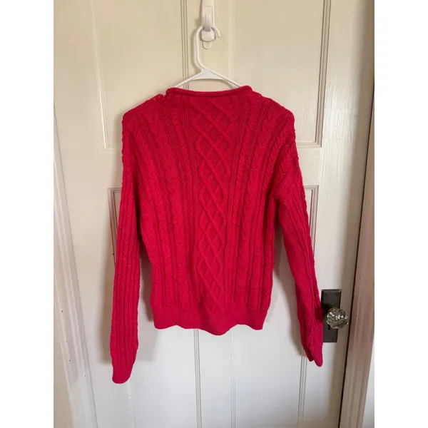 J.Crew hot pink roll neck cable knit sweater size medium - Image 5