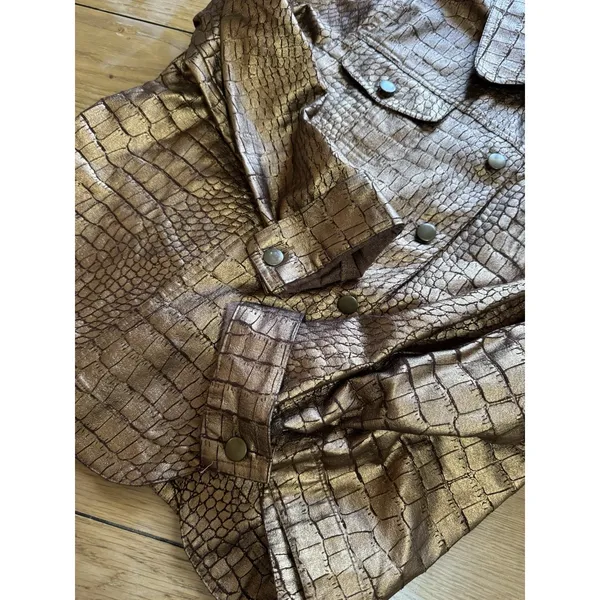 Birch Hill Women‎ Size 1X Button Down Jacket Faux Snake Skin Golden Brown City - Image 9