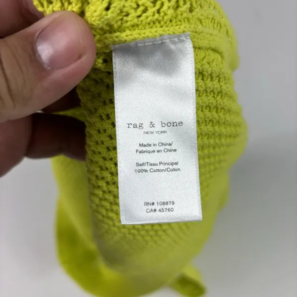 Rag &‎ Bone Mesh Tank Womens XS Neon Yellow 100% Cotton Scoop Neck Open-Knit - Image 6