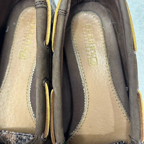 Sperry Brown Snake-Print Moccasin Loafers with Tan Laces - Image 2