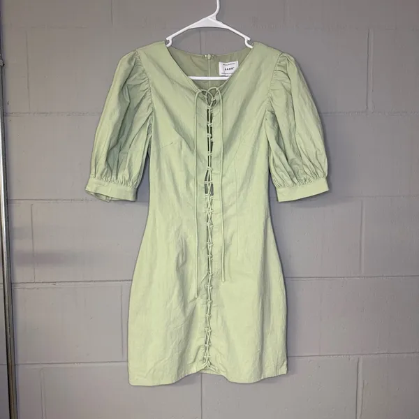 NWT Sabo Skirt Alma Dress in Green Women’s Size XS Puff Sleeve Cotton Mini Dress - Image 2