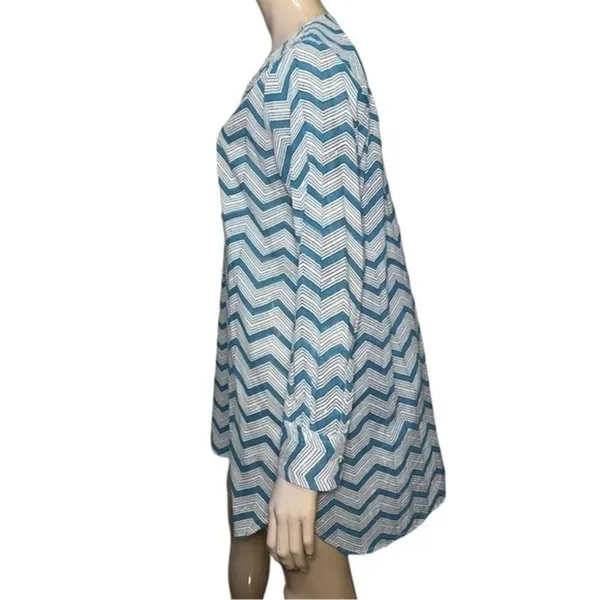 Roberta Roller Rabbit XL Teal Blue White Black Chevron Stripe Henley Cover Up - Image 3