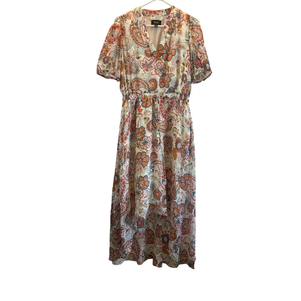 MSK orange blue floral lined dress wedding Small high low cinch waist - Image 2