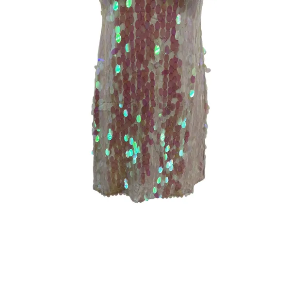 Free People Mermaid‎ Mini Dress Sequin Iridescent Cream White Pink Size 2 - Image 6