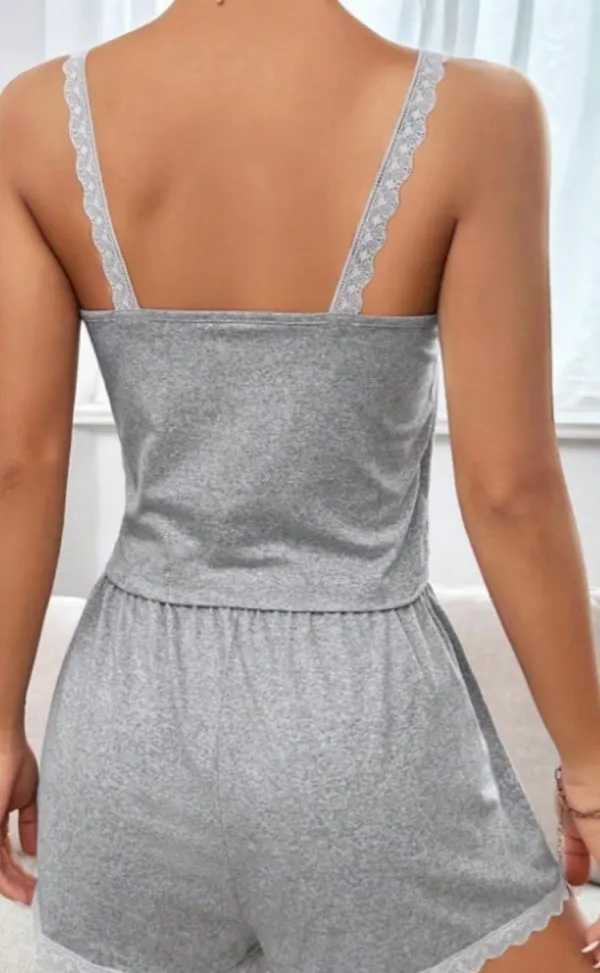 Two-Piece Set Women's Contrast Lace Bow Decor Pajama Set - Image 3