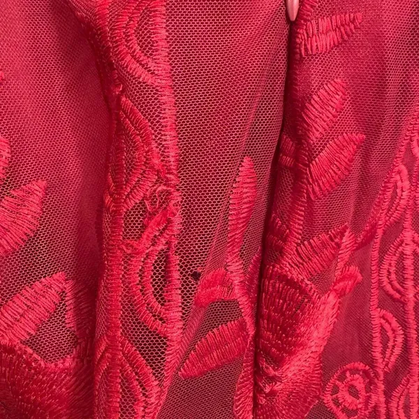 Maroon Dark Red Romper Boho V Neck Lace Maxi Dress Medium - Image 8