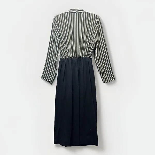 Popovitch Vintage Striped Sheer Top Midi Dress Black White‎ Gold Button Size 10 - Image 10