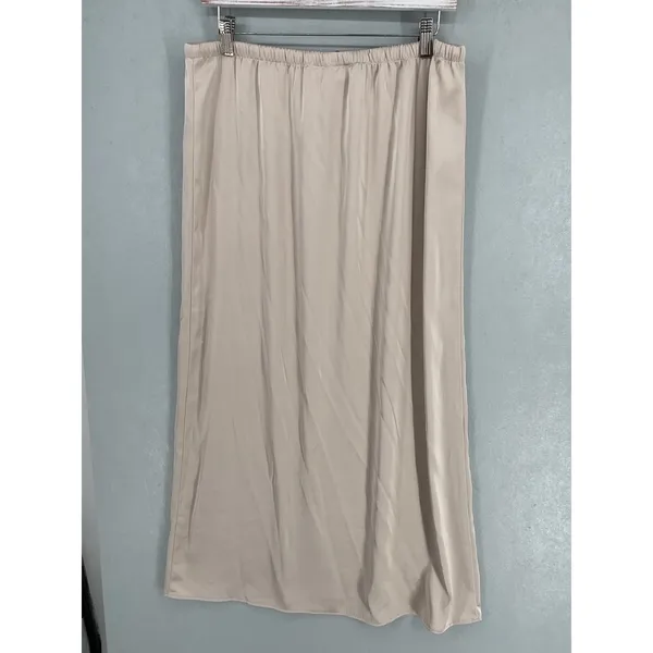 Song of Style Womens Midi Skirt Beige Satin Elastic Drawstring Waist XL - Image 3