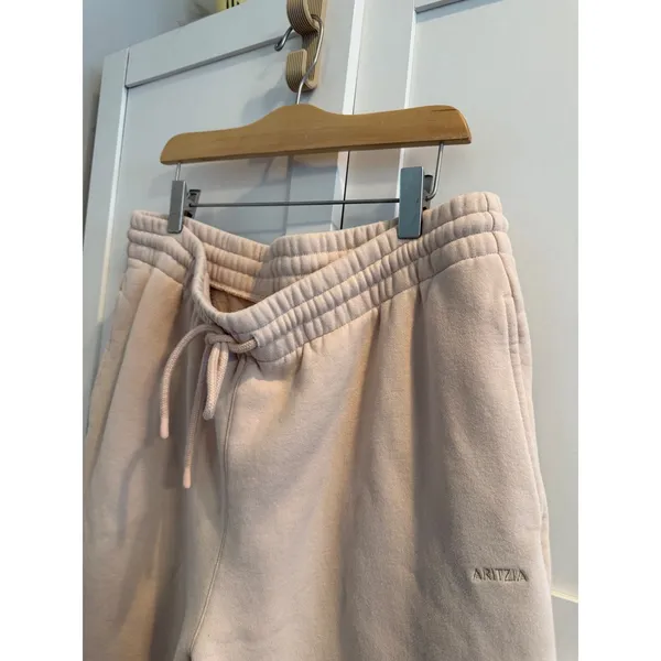Aritzia Sweatfleece Cozy Fleece Boyfriend Wide Leg Sweatpants Beige L - Image 4