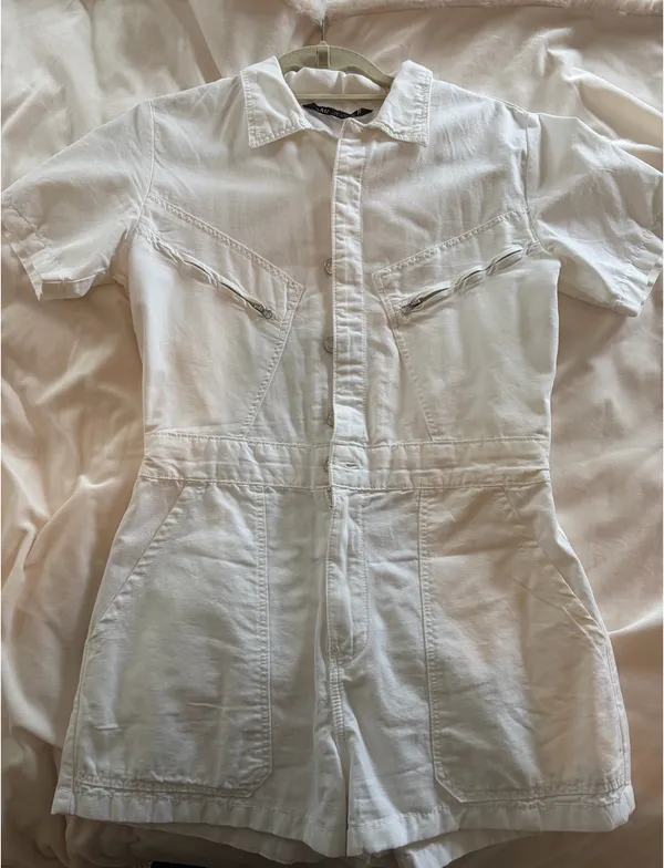 ZARA White Denim Romper - Image 2