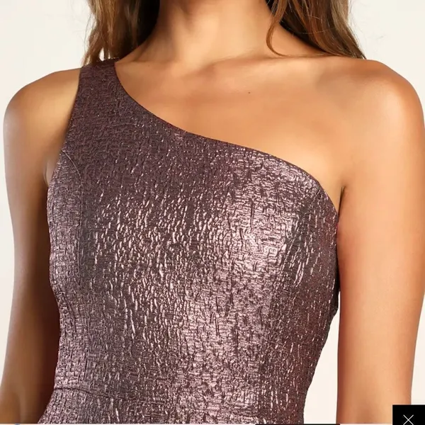 Lulus Modern Dream Pink Metallic Jacquard One-Shoulder Mini Dress EUC - Image 2