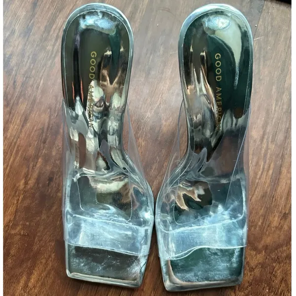 NEW Good American Emma Clear Stiletto Mule Heels Womens Open Square Toe 9 - Image 6