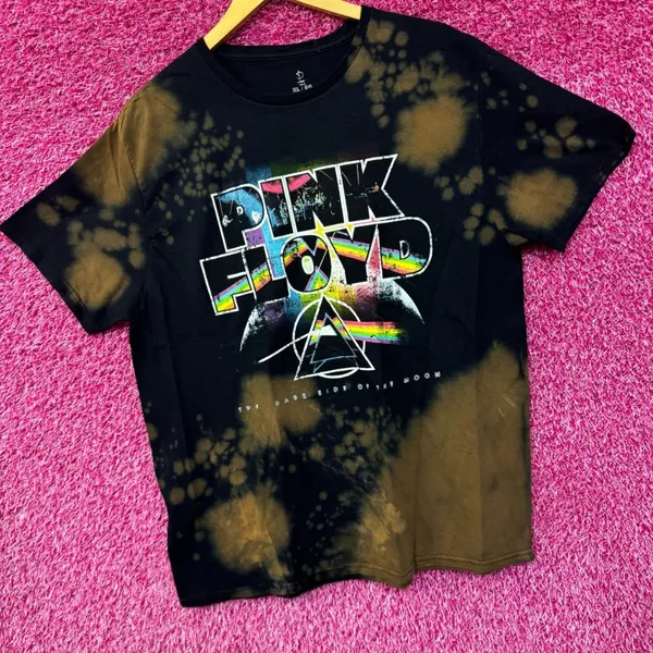 Pink Floyd Dark Side of The Moon bleach dye Rock T-shirt size XL - Image 3