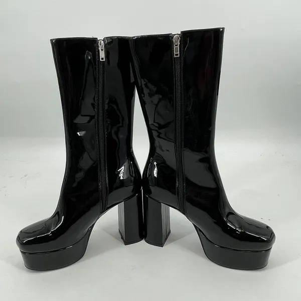 Dolls Kill La‎ Moda Platform Black Patent Leather Pink Heart Chunky Boots Sz 9 - Image 7