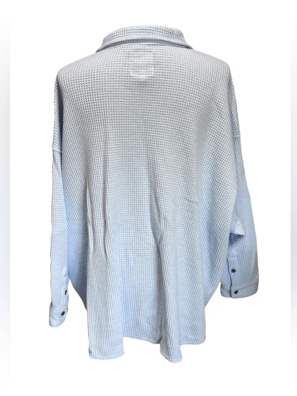 $79 NWOT Aerie LumberJane Waffle Knit Shirt / Shacket in light blue M - Image 3