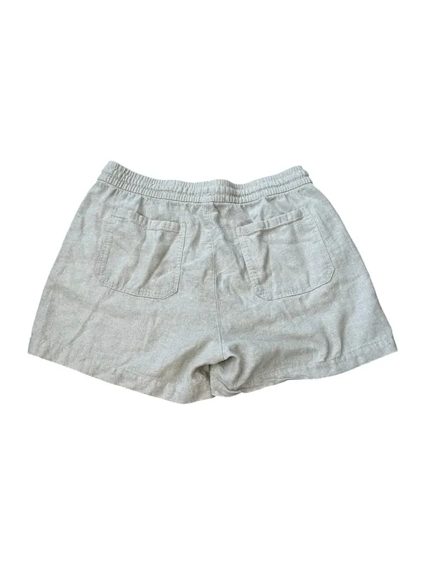 Old Navy Womens Medium Khaki Linen Blend Shorts Elastic Waist Summer Coastal - Image 4