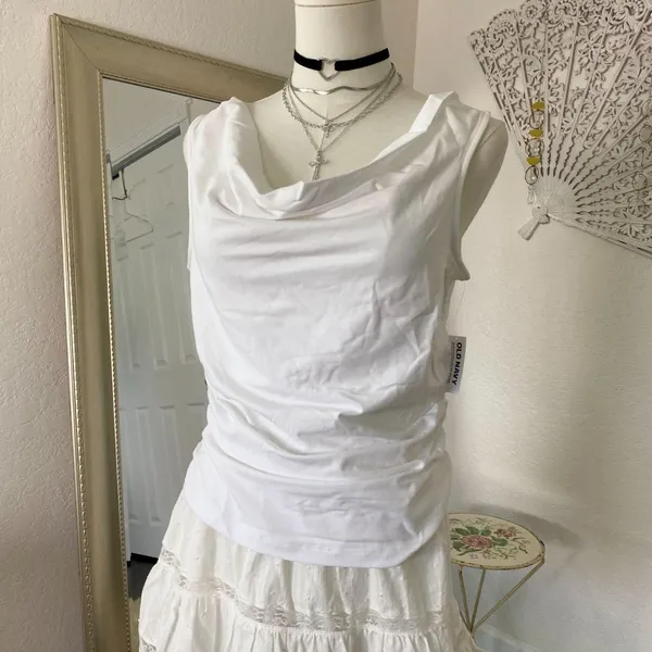 NWT White Old Navy Side Cinched Cowl Neck Tank Top L - Image 2