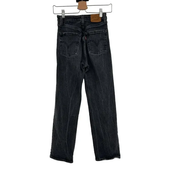 Levi's Ribcage Straight Ankle Jeans Charcoal Gray Black Wash Size 24‎ - Image 7
